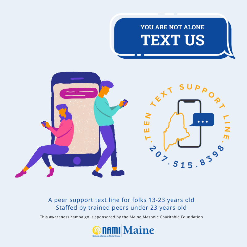 Teen Text Line - Social Media Graphic to Share - Text NAMI Maine